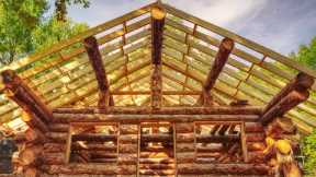 Building an Off Grid Log Cabin Alone in the Wilderness, Ep20, Roof Framing is Finished