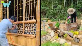 The boy went to the forest to renovate the vacant land to build his unique two-story bamboo house