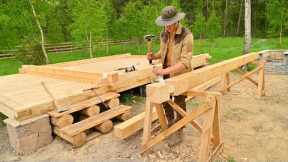 Beginning Building Walls for my Square Log Cabin - Making Raised Beds for Growing Food in the Forest