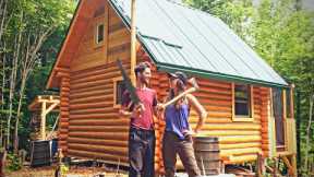 Canadian Couple Builds Their DREAM Home with HANDTOOLS! (Tiny Log Cabin in the Forest, FULL BUILD)