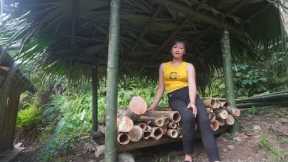 Build a house to store firewood, Build LOG CABIN - Green forest farm, free bushcraft
