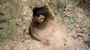 How to Build The Secret Tunnel Underground House On Land by Ancient Skills