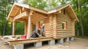 Couple Builds Incredible Off-Grid Log Cabin in Deep Forest - Start to Finish @NickandMaëla