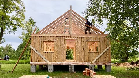 Building A Log Cabin To Raise My Family in | Roof Framing | Ready For Metal