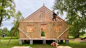Building A Log Cabin To Raise My Family in | Roof Framing | Ready For Metal